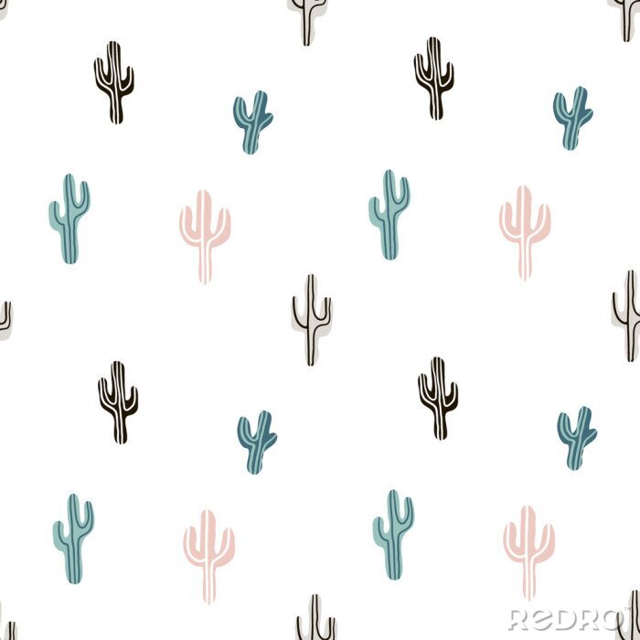 Papier peint à motif  Cactus de style scandinave en trois couleurs