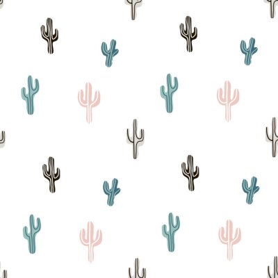 Papier peint à motif  Cactus de style scandinave en trois couleurs