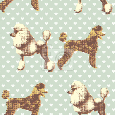 Papier peint à motif  Caniche Au Coeur Aqua