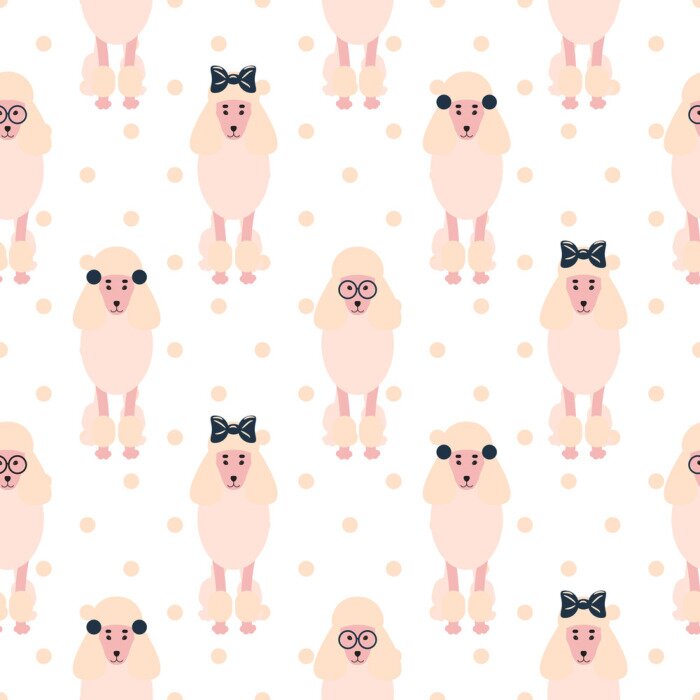 Papier peint à motif  Caniches avec des nœuds et des lunettes