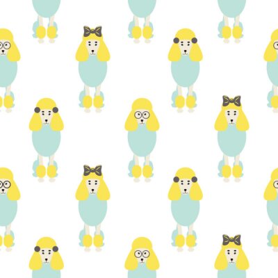 Papier peint à motif  Caniches colorés avec des nœuds et des lunettes