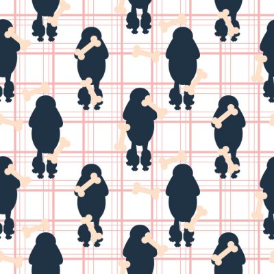 Papier peint à motif  Caniches sur fond à carreaux