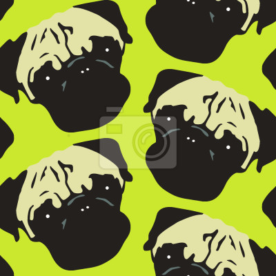 Papier peint à motif  Carlins sur fond vert