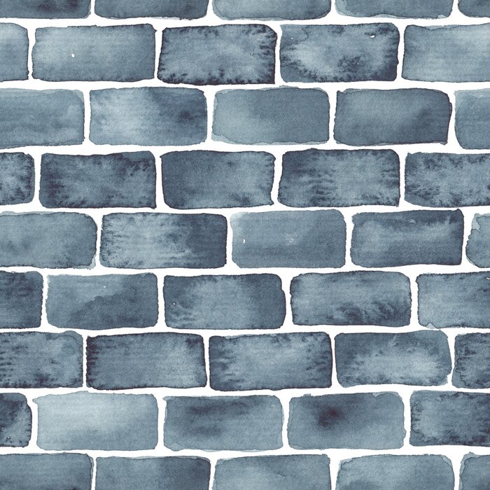 Papier peint à motif  Carreaux aquarelle bleu foncé