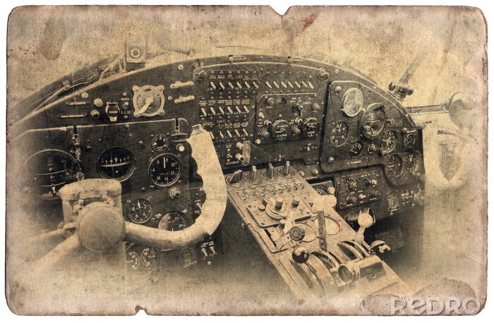 Papier peint à motif  Carte postale militaire Vintage isolé, cockpit
