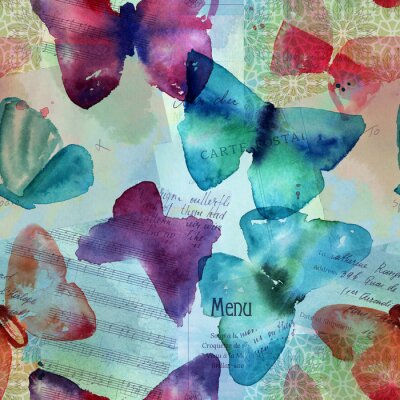Papier peint à motif  Cartes et inscriptions de papillons aquarelles