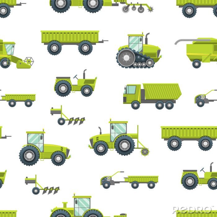 Papier peint à motif  Cartoon Agricultural Vehicles Seamless Pattern Background. Vector