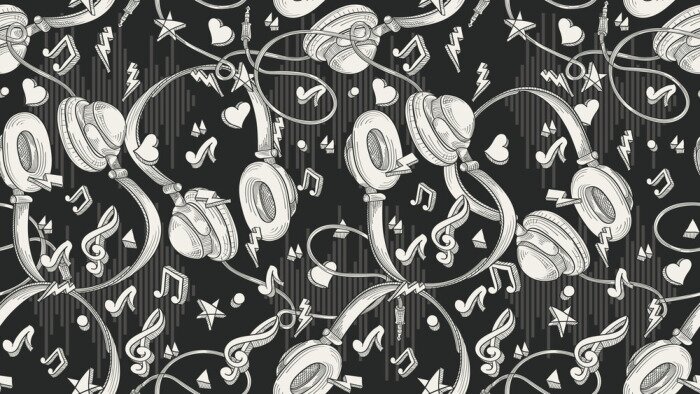 Papier peint à motif  Casque musical dessiné à la main - motif monochrome sans soudure