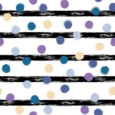 Papier peint à motif  Cercles colorés sur un motif à rayures noires