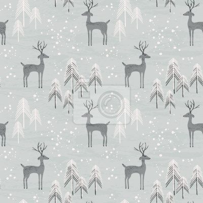 Papier peint à motif  Cerf dans la forêt d'hiver