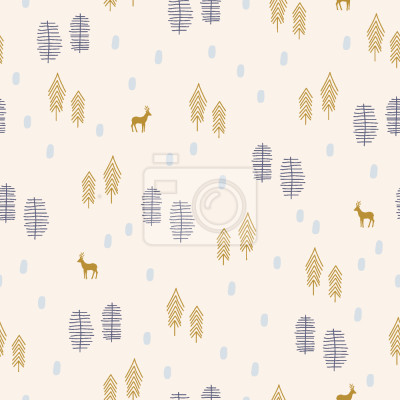 Papier peint à motif  Cerf de style scandinave dans la forêt