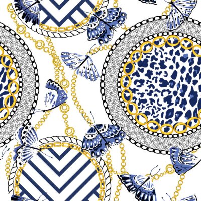 Papier peint à motif  Chaines papillons et motifs animaux