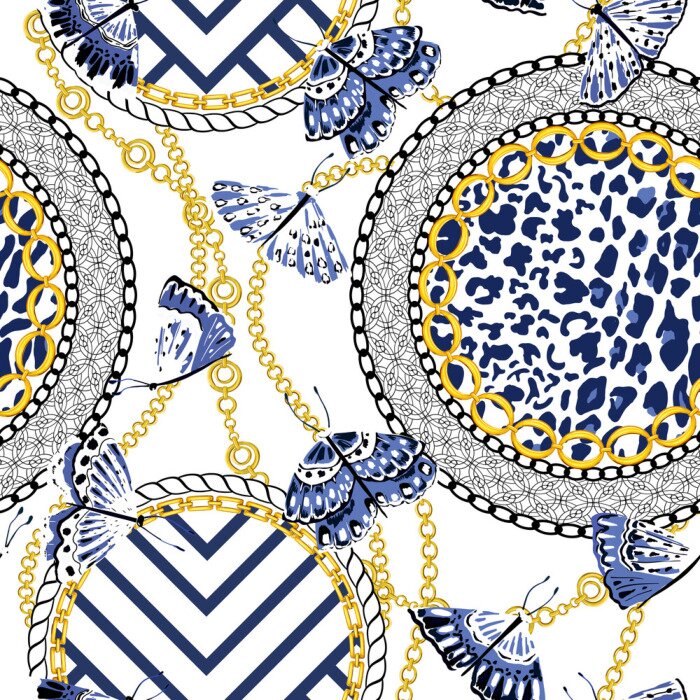 Papier peint à motif  Chaines papillons et motifs animaux