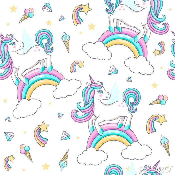 Papier peint à motif  Charmantes licornes pour filles