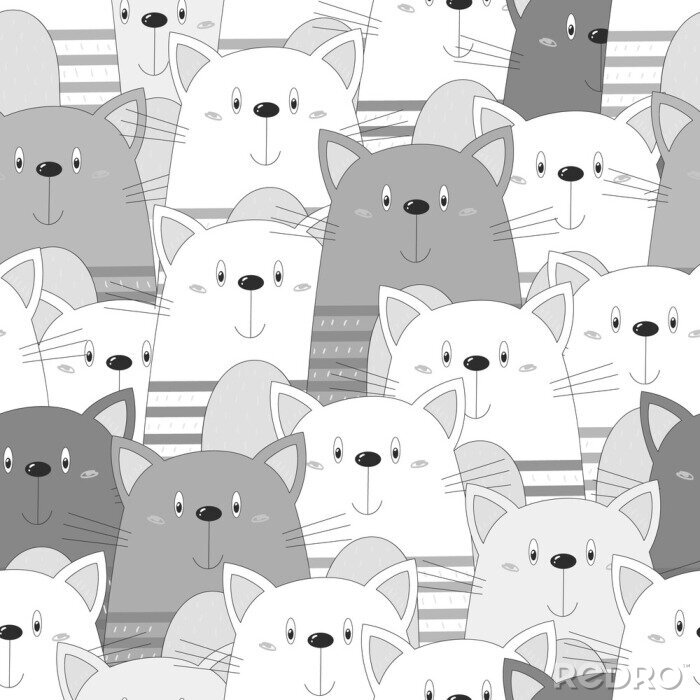 Papier peint à motif  Chatons gris