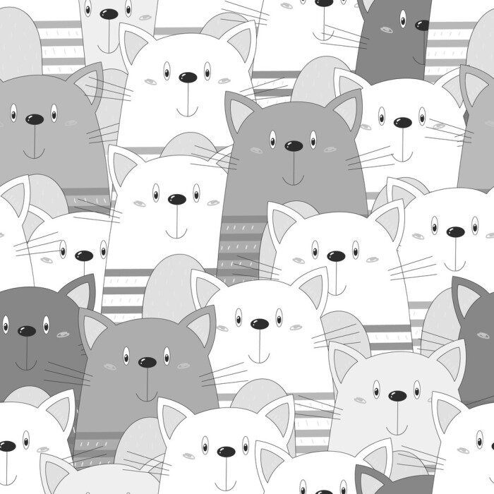 Papier peint à motif  Chatons gris