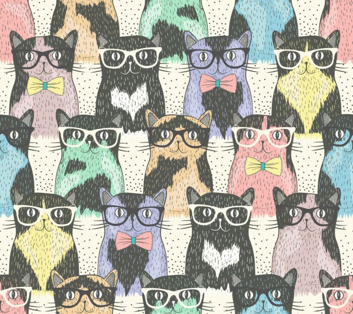 Papier peint à motif  Chats à lunettes pour jeunes