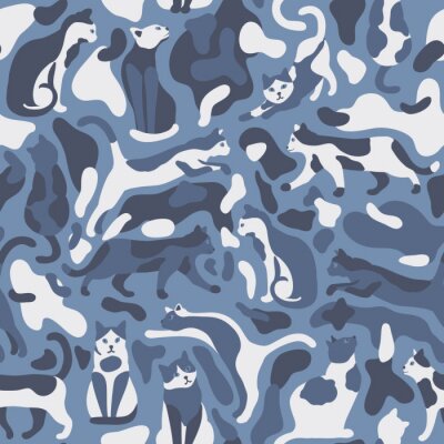 Papier peint à motif  Chats abstraits dans des tons de bleu