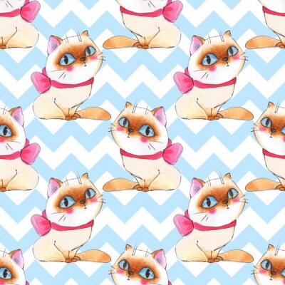 Papier peint à motif  Chats avec des nœuds version aquarelle