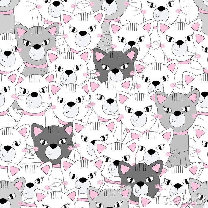 Papier peint à motif  Chats gris rose