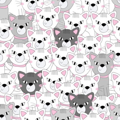 Papier peint à motif  Chats gris rose