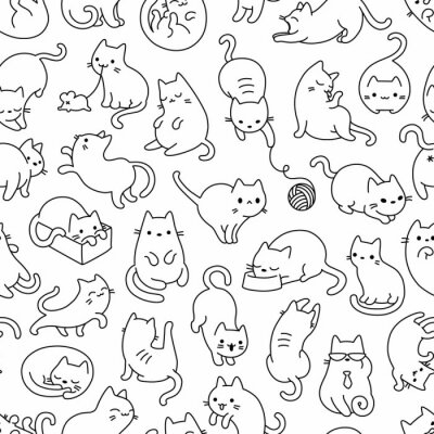 Papier peint à motif  Chats monochromes jouant joyeusement