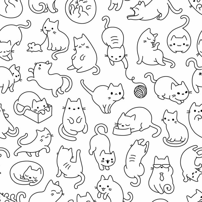 Papier peint à motif  Chats monochromes jouant joyeusement