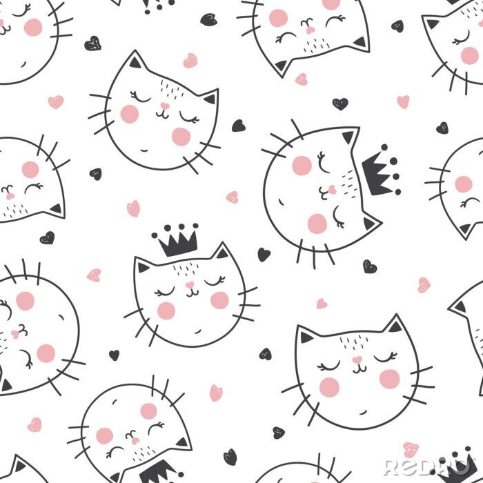 Papier peint à motif  Chats portant des couronnes