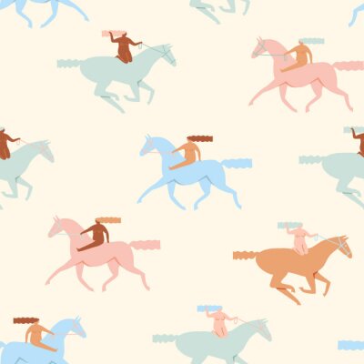 Papier peint à motif  Cheval frison coloré avec une fille