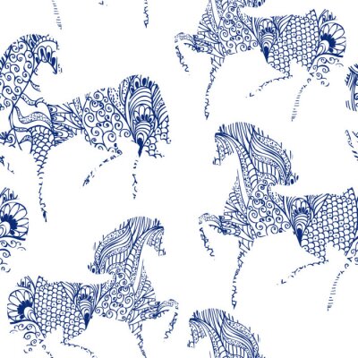 Papier peint à motif  Chevaux blancs et bleus à motifs