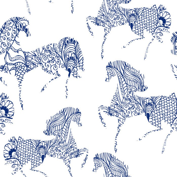 Papier peint à motif  Chevaux blancs et bleus à motifs