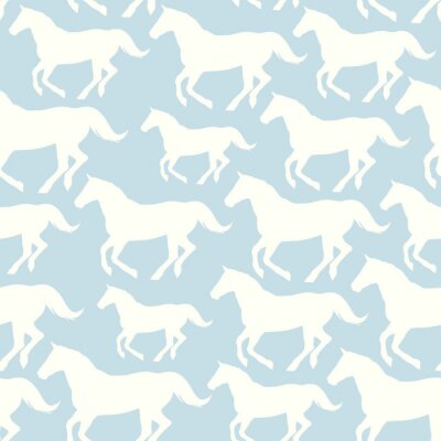 Papier peint à motif  Chevaux blancs sur fond bleu