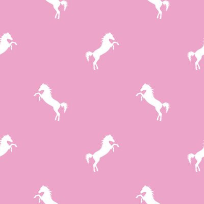 Papier peint à motif  Chevaux blancs sur fond rose
