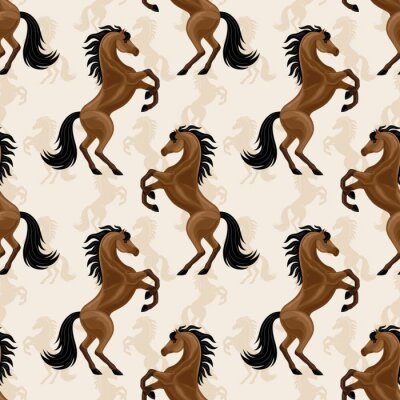 Papier peint à motif  Chevaux bruns sur fond beige