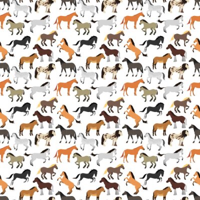 Papier peint à motif  Chevaux colorés sur fond blanc