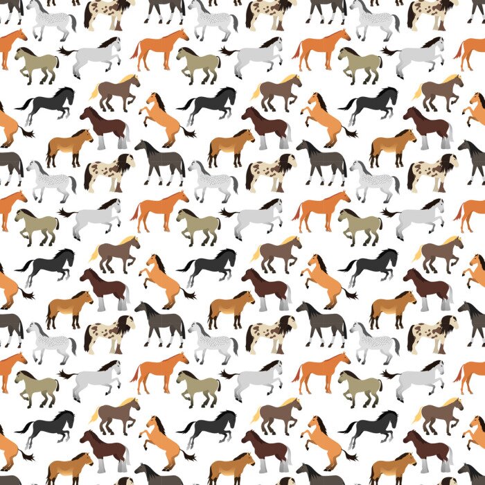 Papier peint à motif  Chevaux colorés sur fond blanc