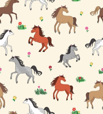 Papier peint à motif  Chevaux de dessin animé de différentes couleurs