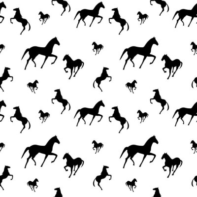 Papier peint à motif  Chevaux de différentes tailles sur fond blanc