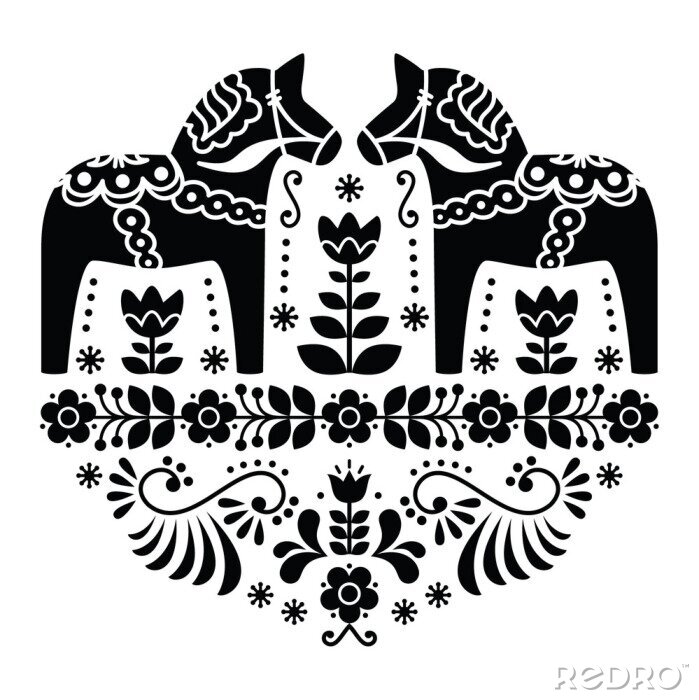 Papier peint à motif  Chevaux de modèle scandinave classique de Dalarna