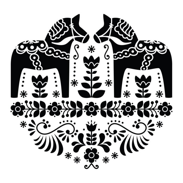 Papier peint à motif  Chevaux de modèle scandinave classique de Dalarna