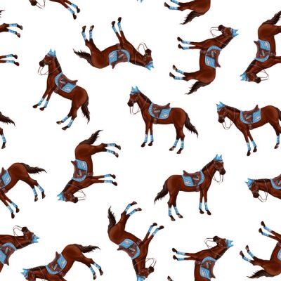 Papier peint à motif  Chevaux debout dans des accessoires bleus