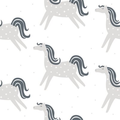 Papier peint à motif  Chevaux minimalistes gris sur fond clair