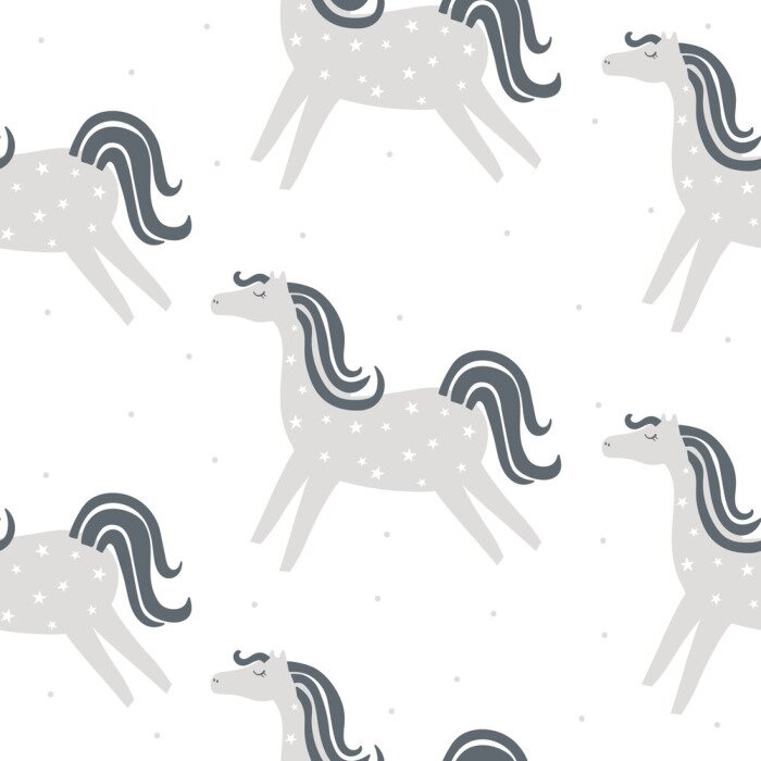 Papier peint à motif  Chevaux minimalistes gris sur fond clair