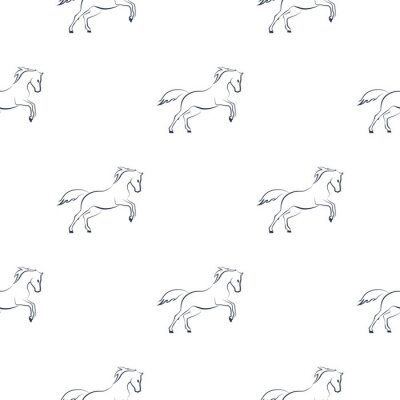 Papier peint à motif  Chevaux minimalistes sur fond blanc