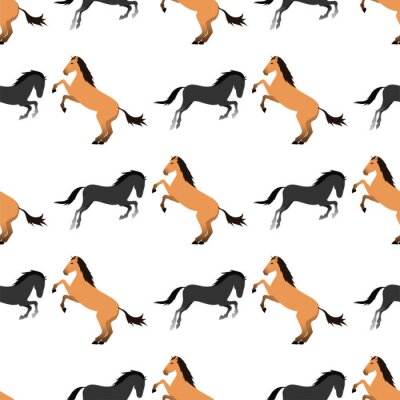 Papier peint à motif  Chevaux noirs et beiges sur fond blanc