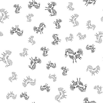 Papier peint à motif  Chevaux peints au crayon sur fond blanc