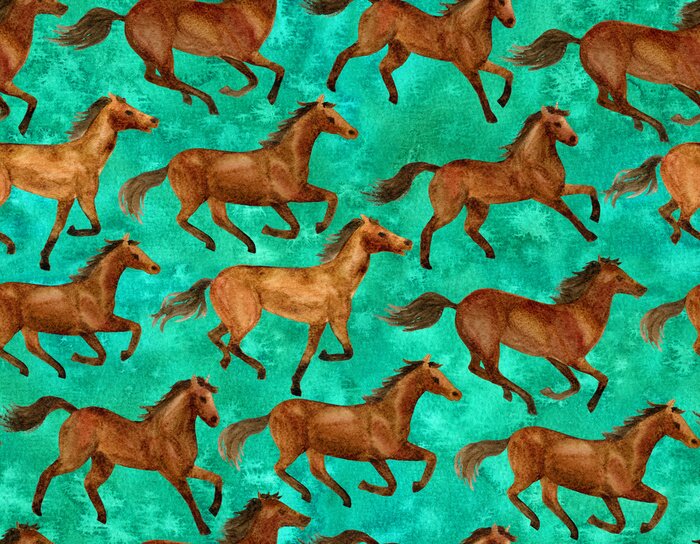 Papier peint à motif  Chevaux peints en marron