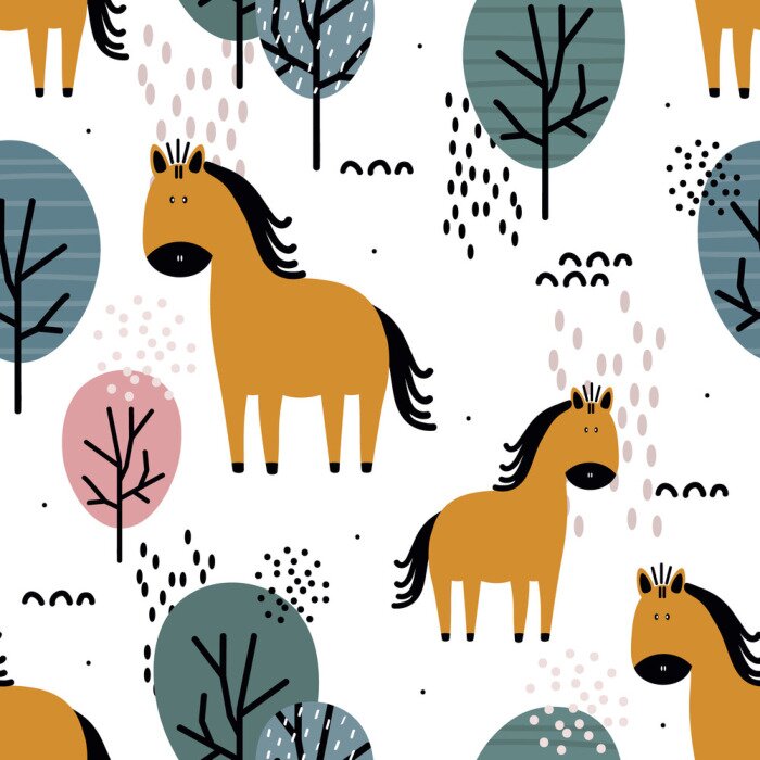 Papier peint à motif  Chevaux pour enfants de style scandinave