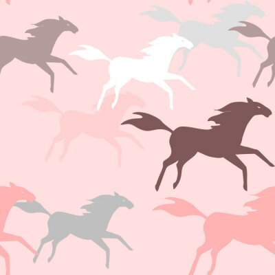Papier peint à motif  Chevaux pour une fille dans les tons de rose