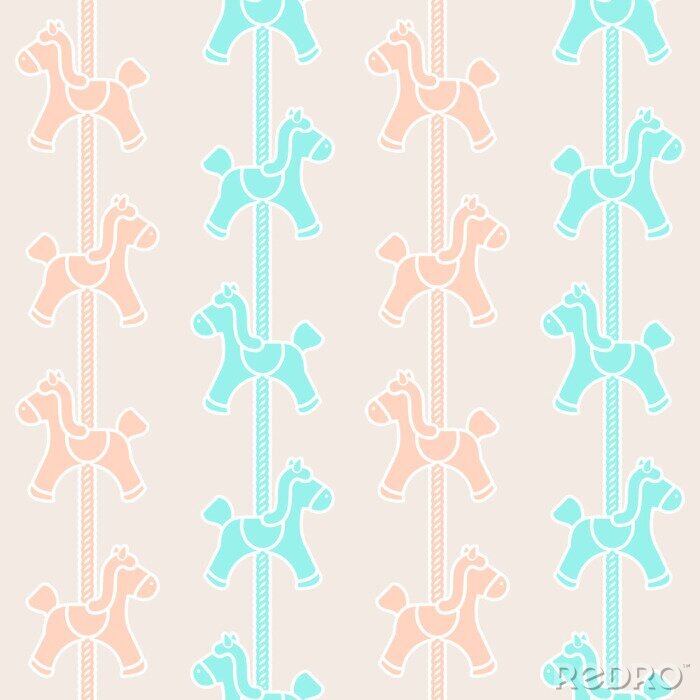 Papier peint à motif  Chevaux roses et bleus